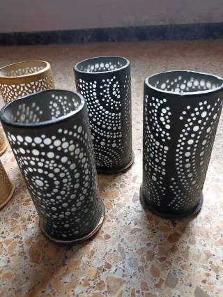 Portavelas metal dorado y negro