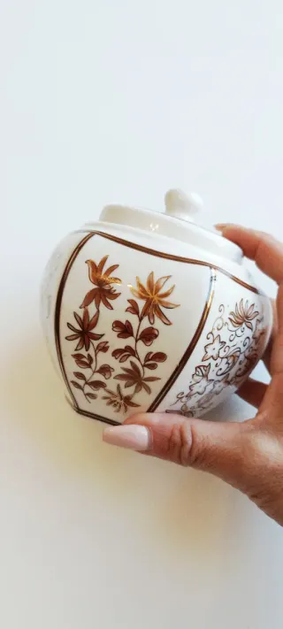 Tarro jenjibre/te porcelana china flores años 80