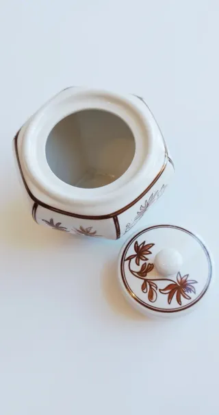 Tarro jenjibre/te porcelana china flores años 80