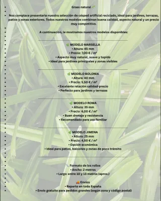 Césped artificial para jardín patio etcc