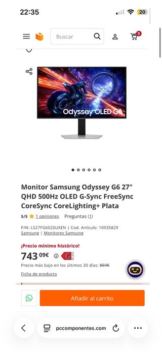Monitor Samsung G6 27 OLED 500Hz