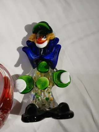 Set 2 figure di vetro: clown e pesce