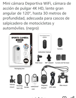 Cámara Deportiva 4K WiFi H.265 Blanca