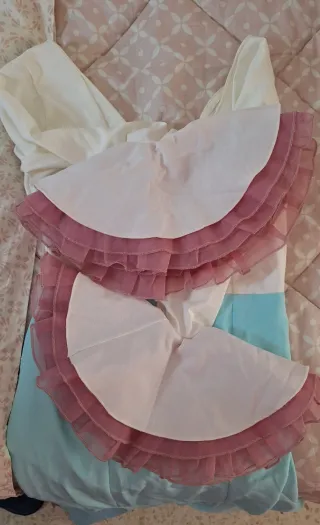 Traje Flamenco Azul, Blanco y Rosa