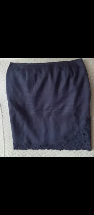 Falda Lino Mujer Azul Bordados