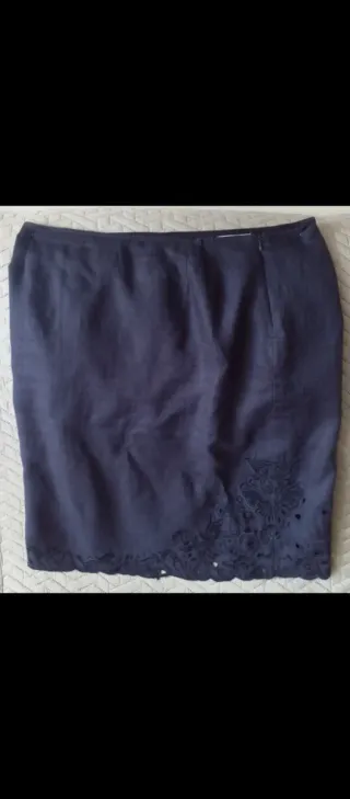 Falda Lino Mujer Azul Bordados