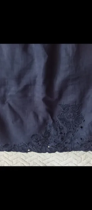 Falda Lino Mujer Azul Bordados