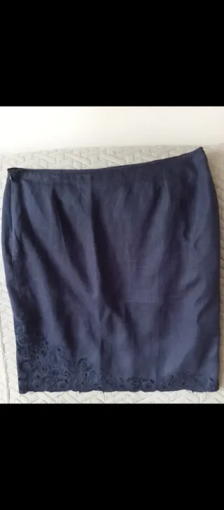 Falda Lino Mujer Azul Bordados