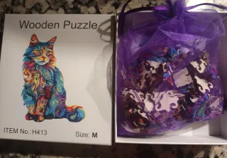 Puzzle de madera gato colorido