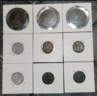 Lotto 9 monete Romane e spagnole