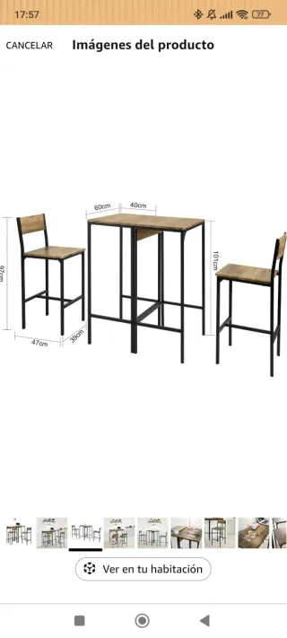 Set 2 Mesas Altas de Bar y 2 Taburetes