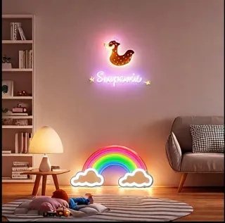 Lampada LED Neon "Arcobaleno con Nuvolette"