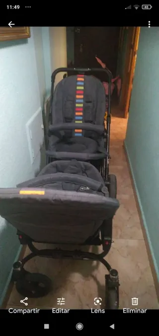 Carro gemelar, con sillas y maxicosis