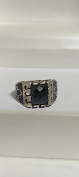 Anillo Plata 925 Mano Fátima Ónix Negro