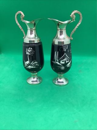 Coppia vasi vintage ceramica decorata