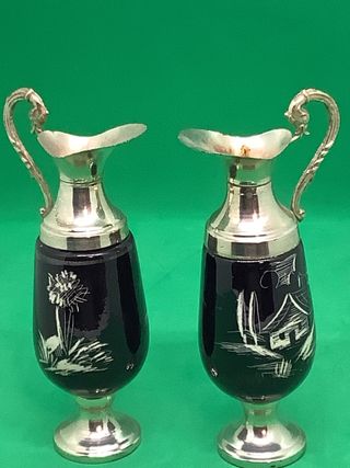 Coppia vasi vintage ceramica decorata