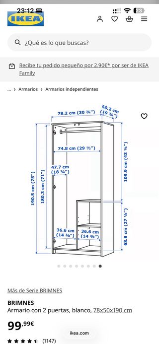 Armario Ikea 2 puertas BRIMNES Blanco