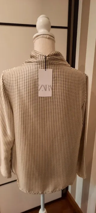 Blusa Zara Cuello Drapeado Cuadros