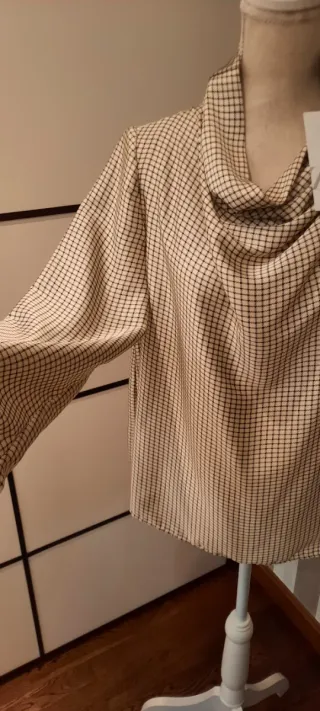 Blusa Zara Cuello Drapeado Cuadros