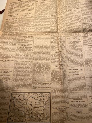 Periódico The times Segunda Guerra Mundial 1941.