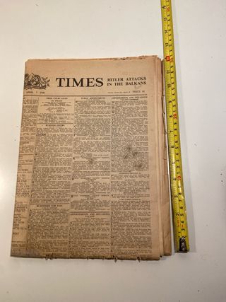 Periódico The times Segunda Guerra Mundial 1941.