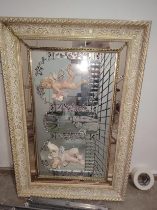 Cuadro Decorativo Ángeles Dorado y Blanco