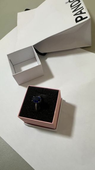 Anillo Pandora Talla 19mm Azul y Plata