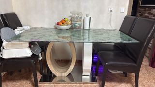 Mesa de comedor cristal y madera