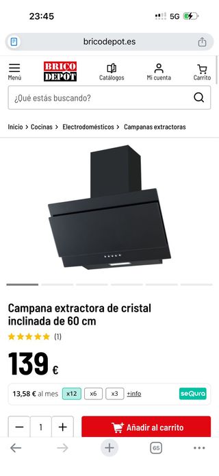 Campana extractora cristal inclinada 60cm