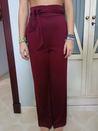 Pantalón palazzo burdeos tiro alto M mujer