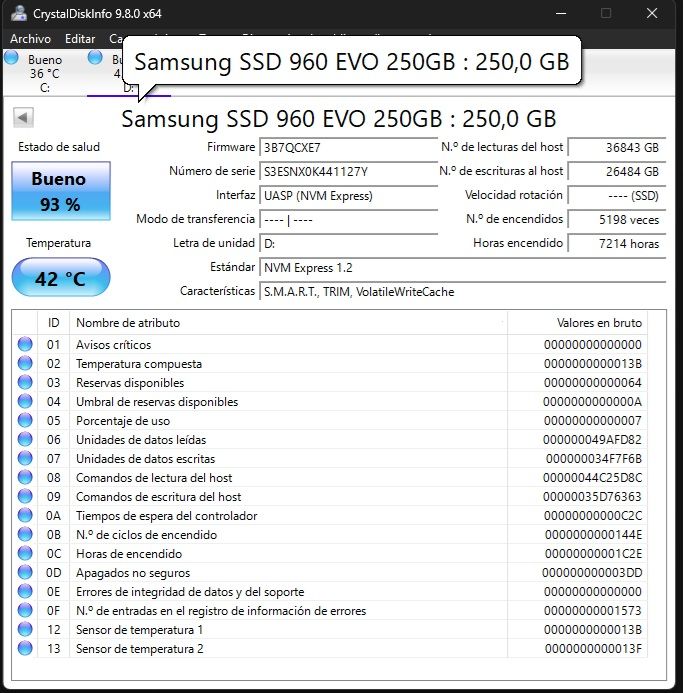 SSD M.2 Samsung NVMe 960 EVO 250GB afbeelding 2