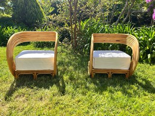 Sillón de diseño, ratán curvo, fabricado a mano