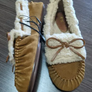 Mocasines Zara Piel Beige/Marrón