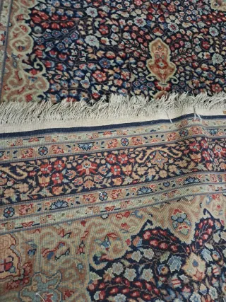 Tappeto persiano lana blu e rosso Kirman Berkana