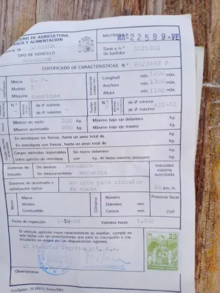 Remolque para motocultor con documentación