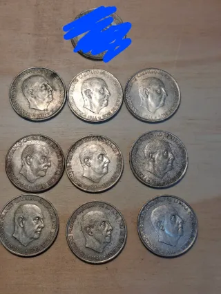 Lotto di 9 monete da 100 pts Franco in argento