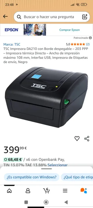 Impresora Térmica TSC Negra