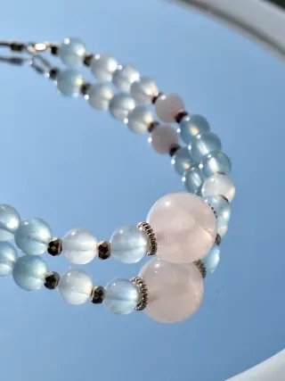 Bracciale Pietra di Luna, Quarzo Rosa, Acquamarina