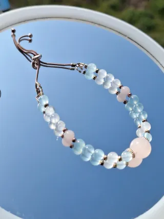 Bracciale Pietra di Luna, Quarzo Rosa, Acquamarina