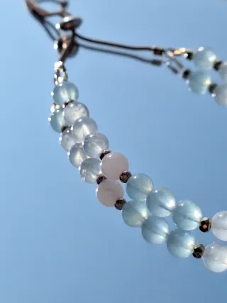 Bracciale Pietra di Luna, Quarzo Rosa, Acquamarina