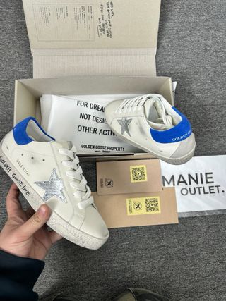 Scarpe Golden Goose Superstar Bianche Tallone Blu