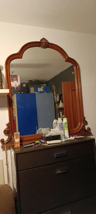 Espejo de cómoda madera y cristal