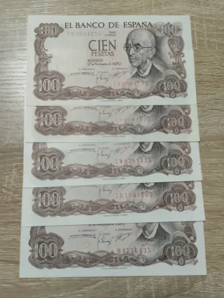 Lote de 5 Billetes 100 Pesetas España 1970
