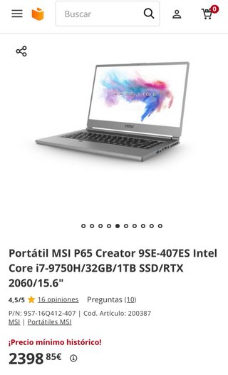MSI P65 Creator 9SE (me toco por sorteo, -1500€)