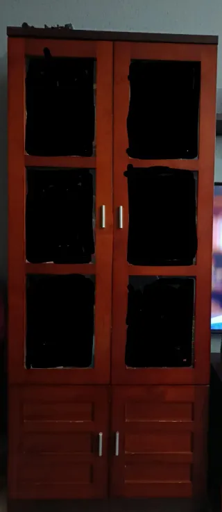 Mueble de salón madera y cristal