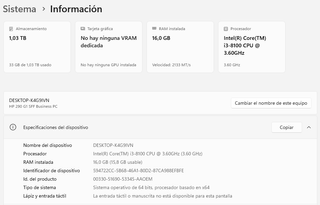 PC HP i3, W11, 16GB RAM, 128GB SSD M.2, 1TB HDD