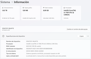 PC HP W11, 8GB RAM, 128GB SSD M.2, 1TB HDD