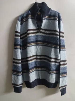 Maglione lana uomo vintage righe blu marrone