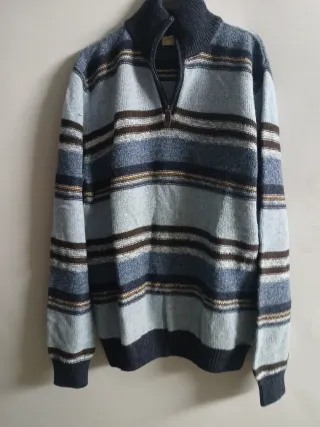 Maglione lana uomo vintage righe blu marrone