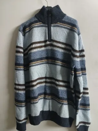 Maglione lana uomo vintage righe blu marrone